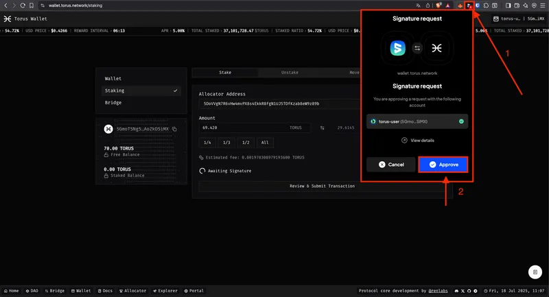 SubWallet sign transaction