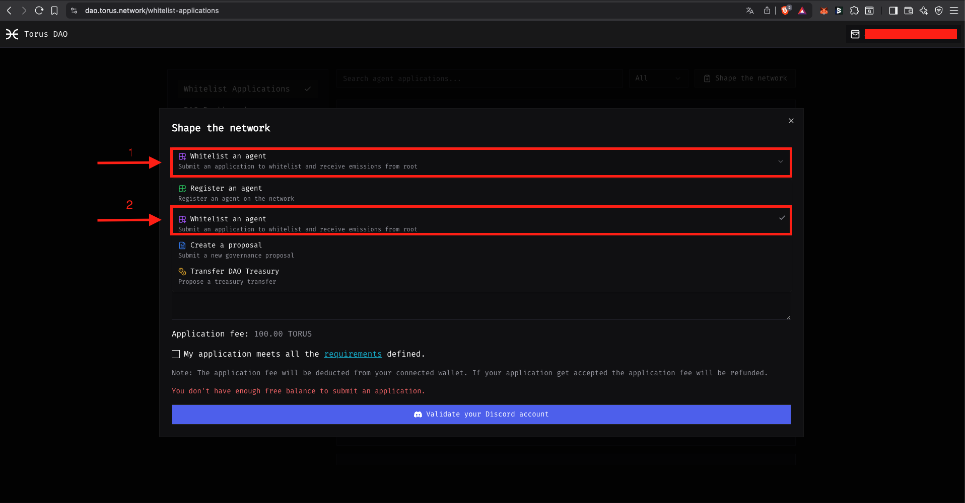 Select whitelist option
