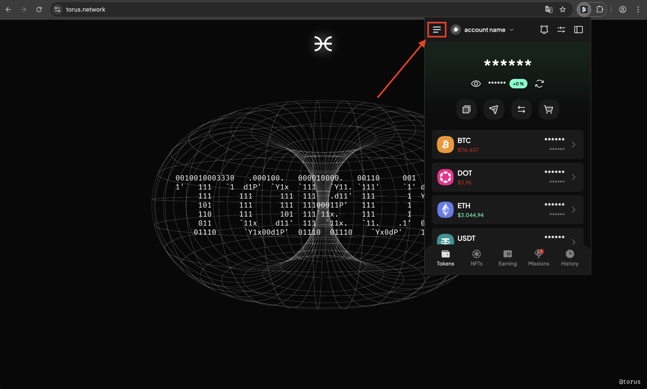 SubWallet setup button