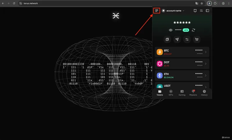 SubWallet setup button